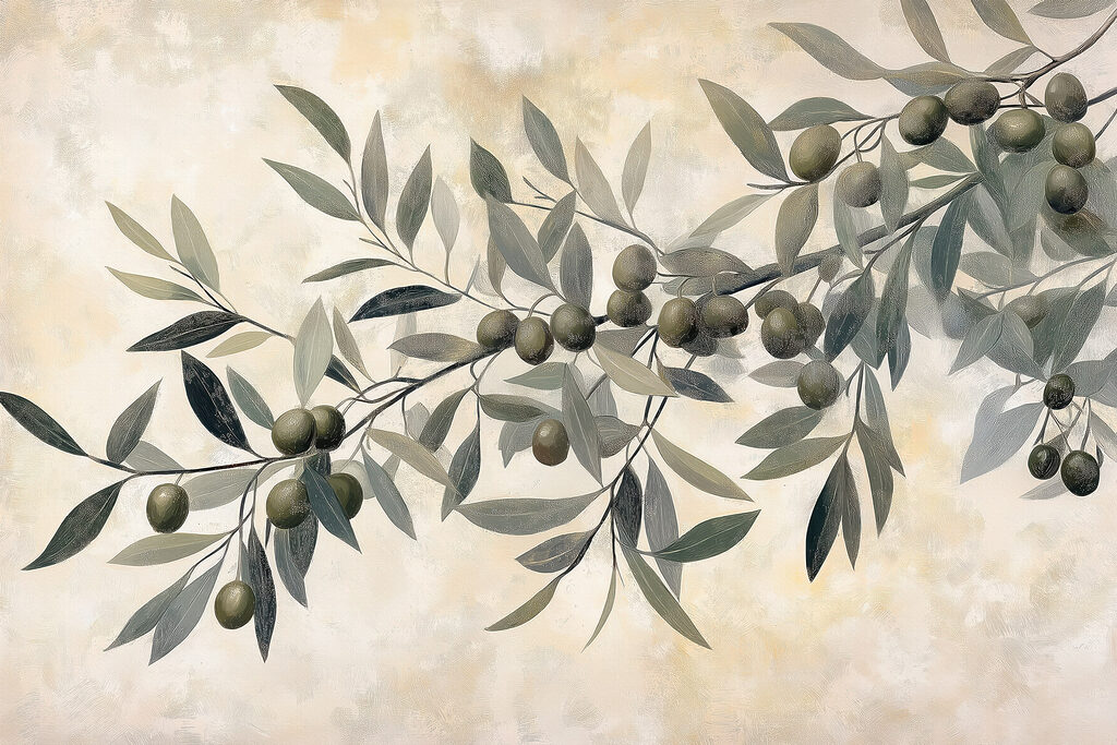 Branch with green leaves and fruits