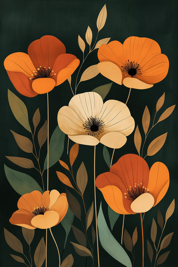 Painting of flowers and leaves