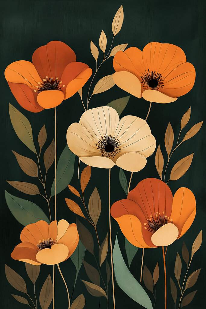 Painting of flowers and leaves