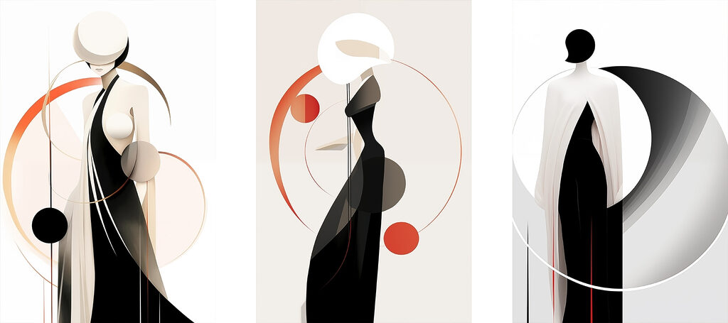 Collage of a woman in a black dress