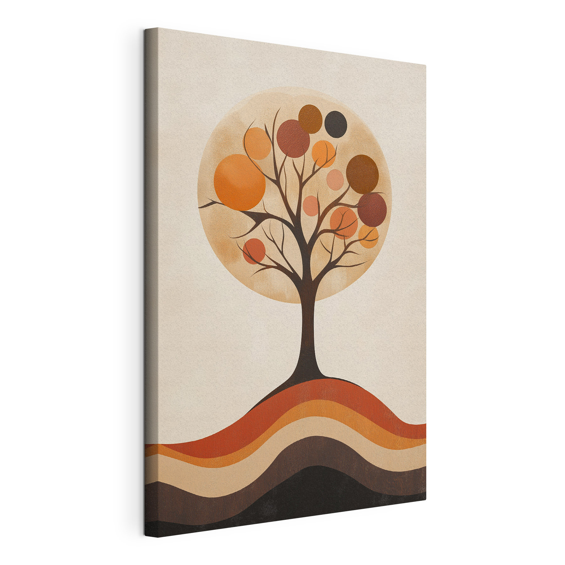 Tree with orange circles and a brown and white circle
