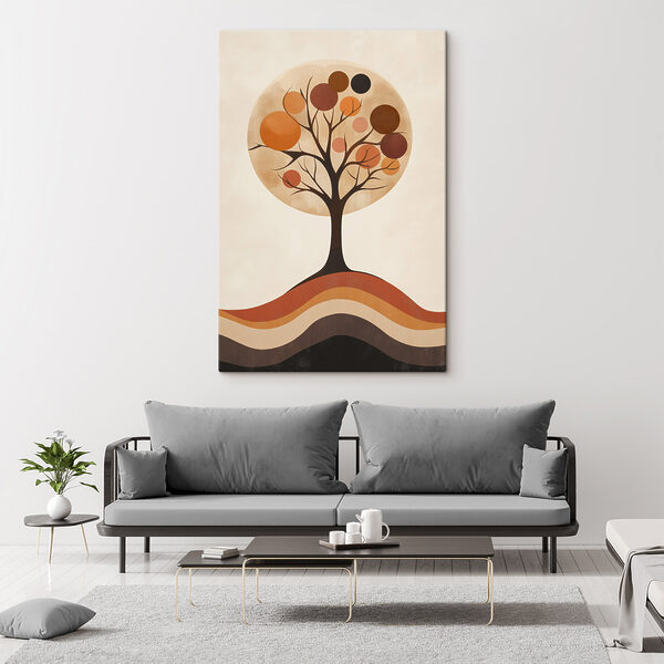 Tree with orange circles and a brown and white circle