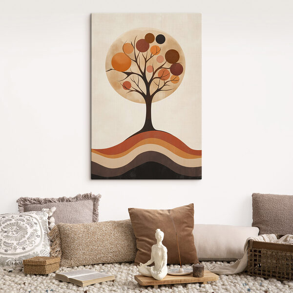 Tree with orange circles and a brown and white circle
