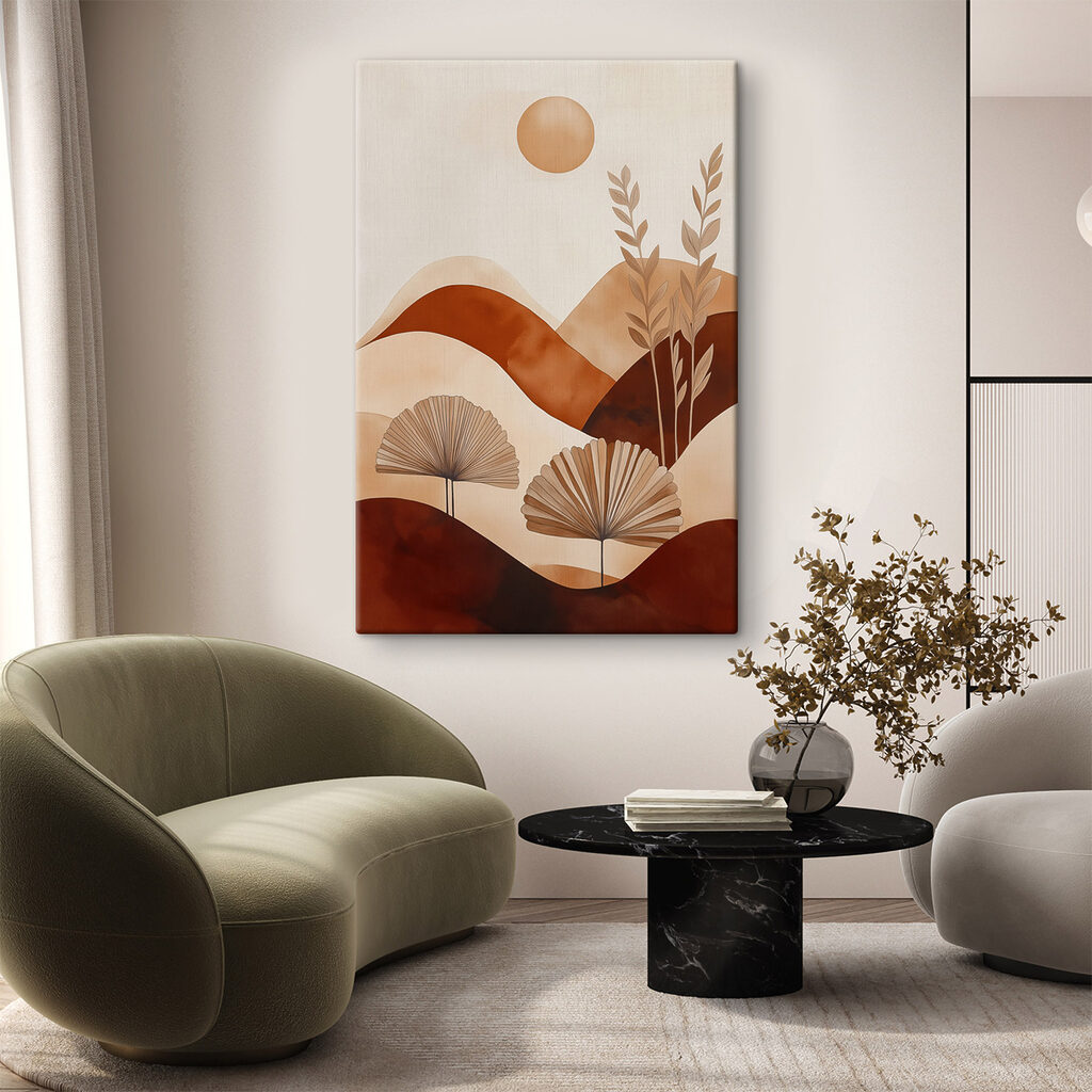 Painting of a landscape with plants and hills