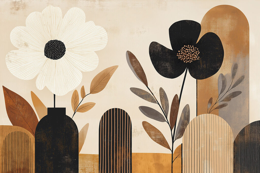 Painting of flowers in vases