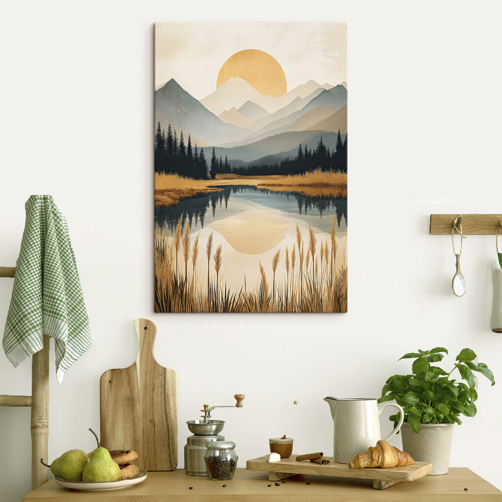 Landscape of a lake with mountains and trees Landscape of a lake with mountains and trees