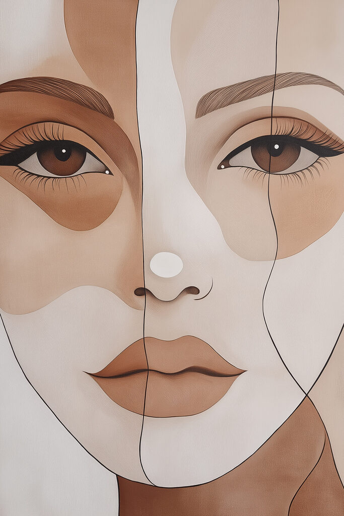 - Artistic representation of a unique face - Artistic representation of a unique face