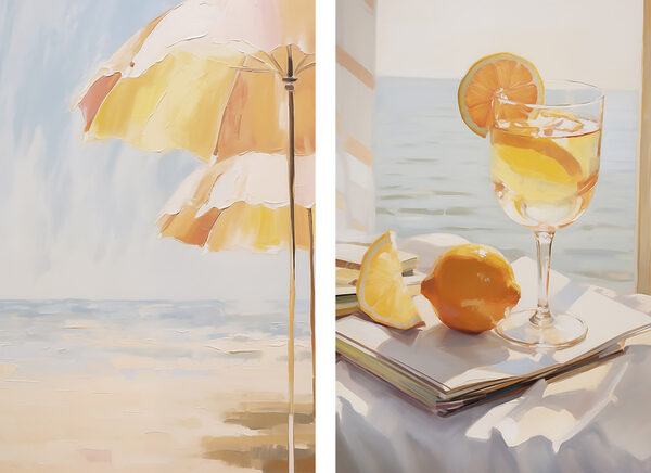 Painting of a drink and a lemon Painting of a drink and a lemon