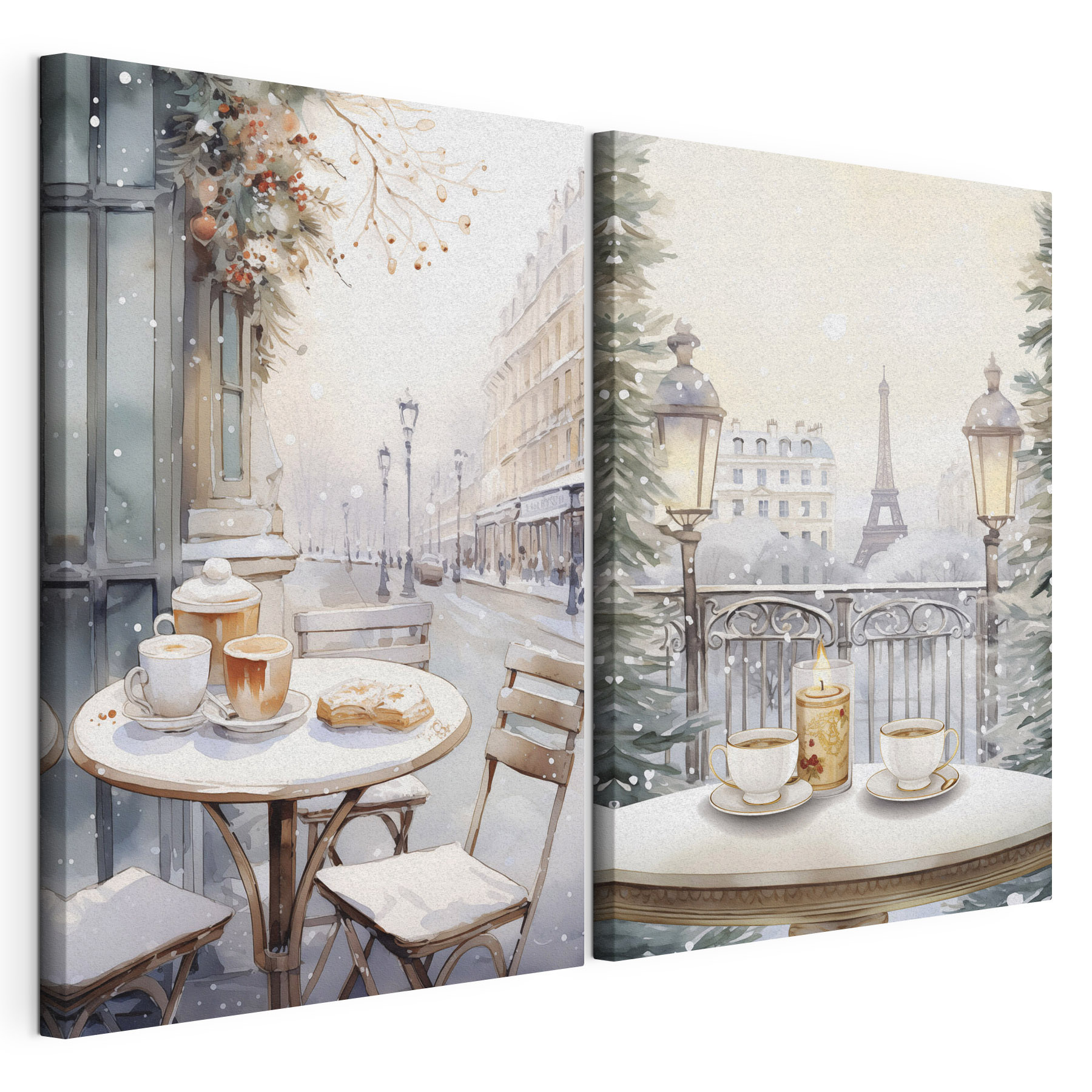 Painting of a street with a table and chairs