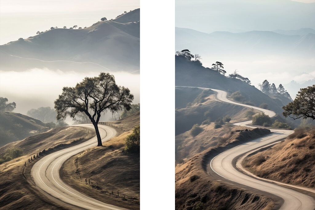 Winding road with a tree on it Winding road with a tree on it