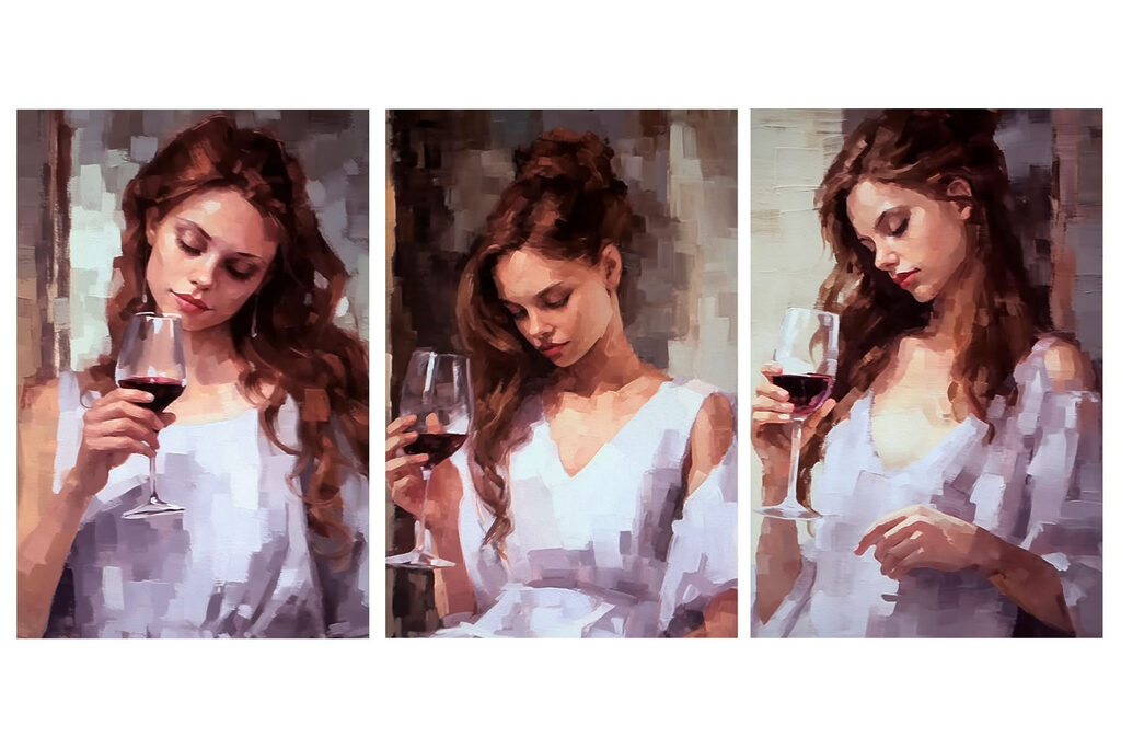 Collage of a woman holding a wine glass