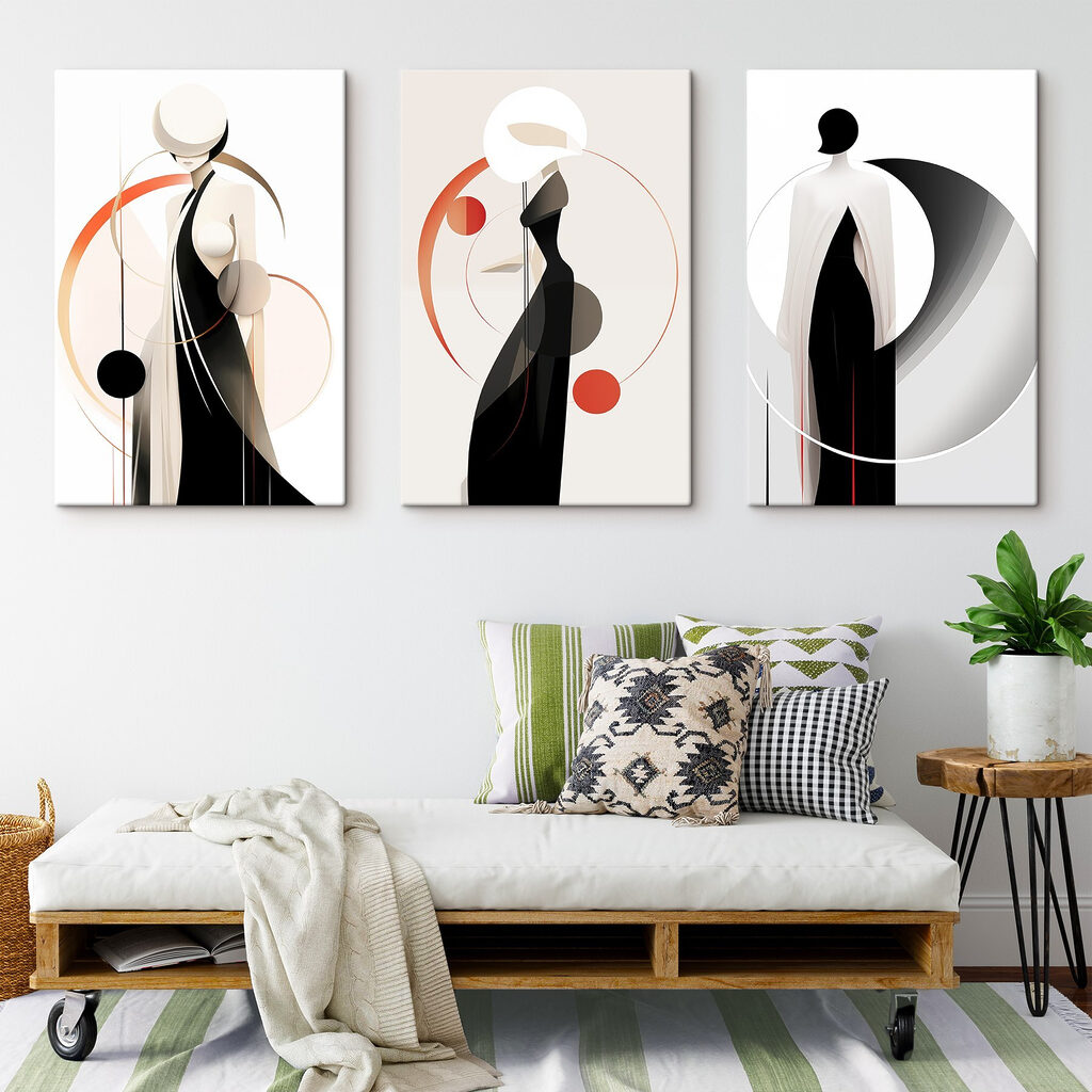 Collage of a woman in a black dress