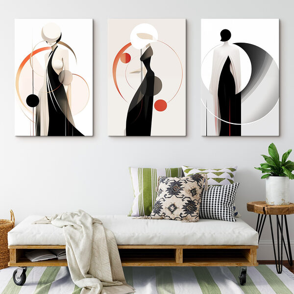 Collage of a woman in a black dress