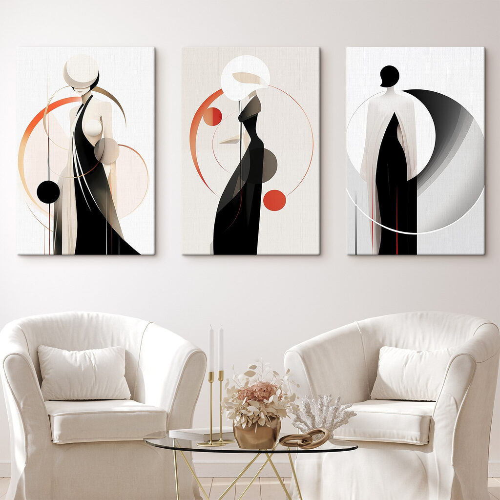 Collage of a woman in a black dress
