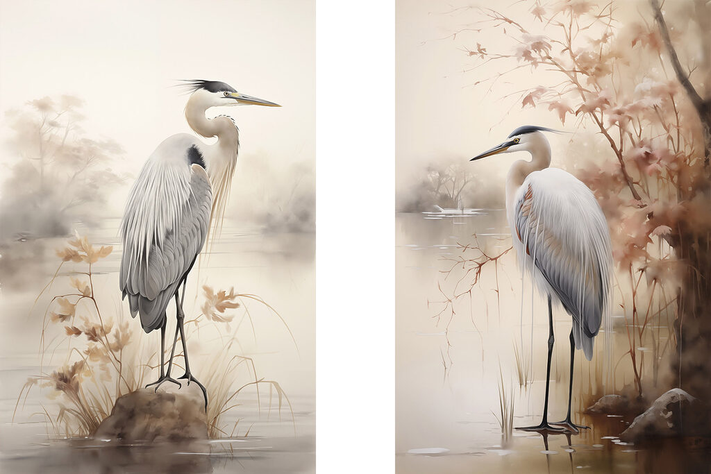 Two birds standing on a rock in water