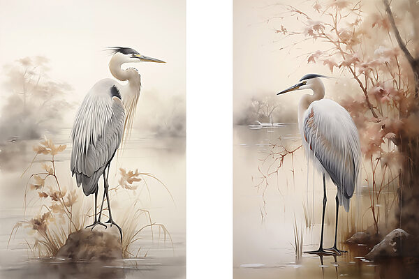 Two birds standing on a rock in water