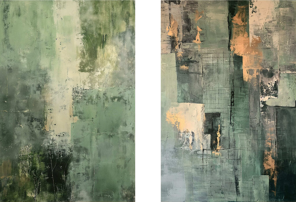 - Shades of green and abstract forms