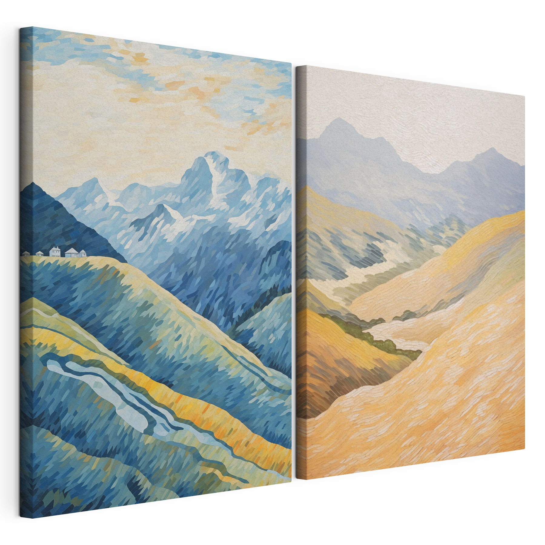 Painting of mountains and a river