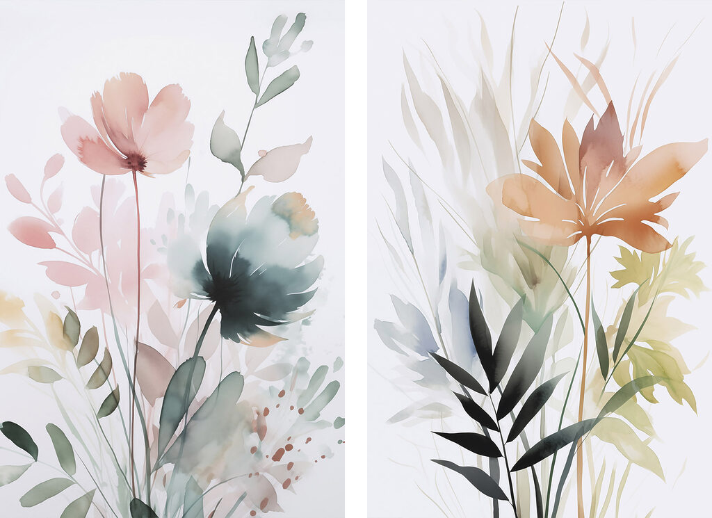 Painting of flowers and leaves Painting of flowers and leaves