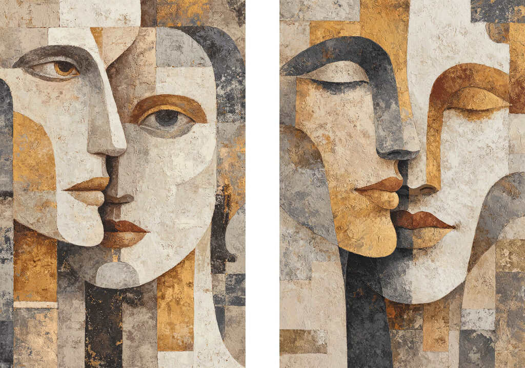 Couple of faces painted on a stone surface