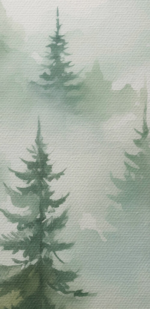 Painting of trees in the fog