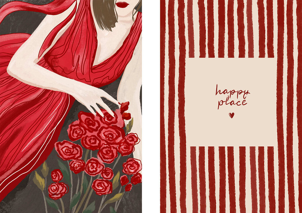 Woman in a red dress holding flowers Woman in a red dress holding flowers