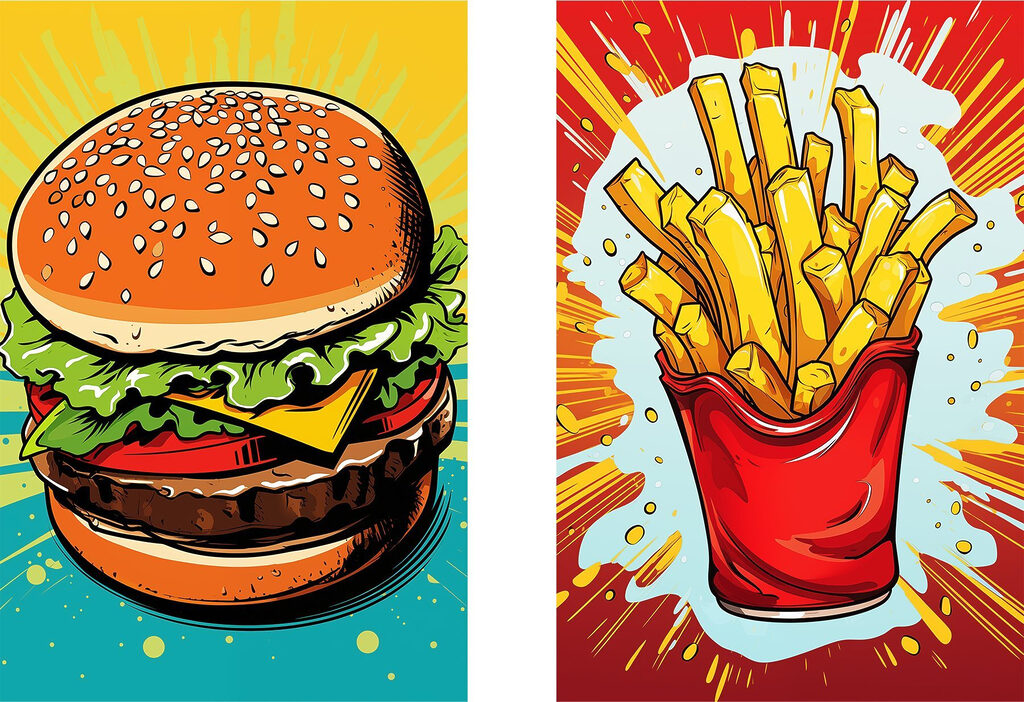 Burger and fries in a red bag