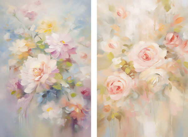 Painting of flowers on a white surface