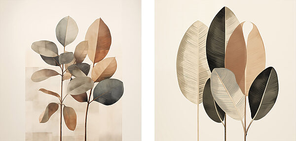 Elegant leaves in soft, muted tones