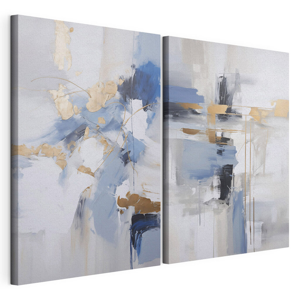 Two paintings of blue and white