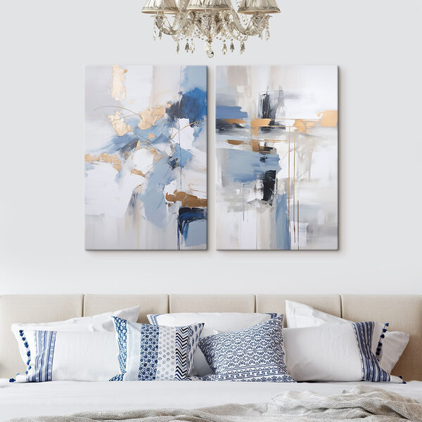 Two paintings of blue and white