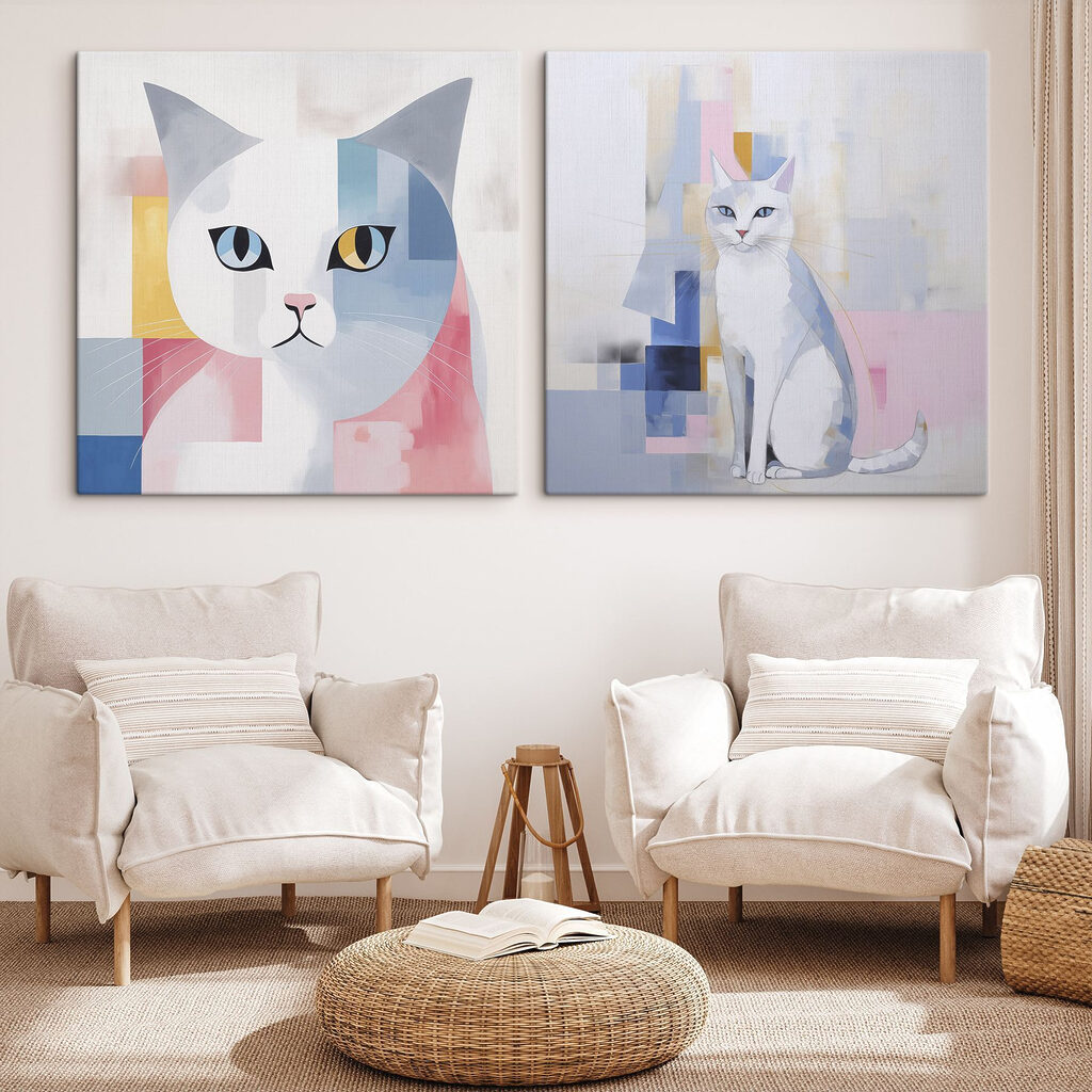 Two paintings of a cat
