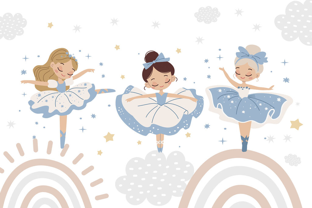 Group of girls in blue and white tutu Group of girls in blue and white tutu
