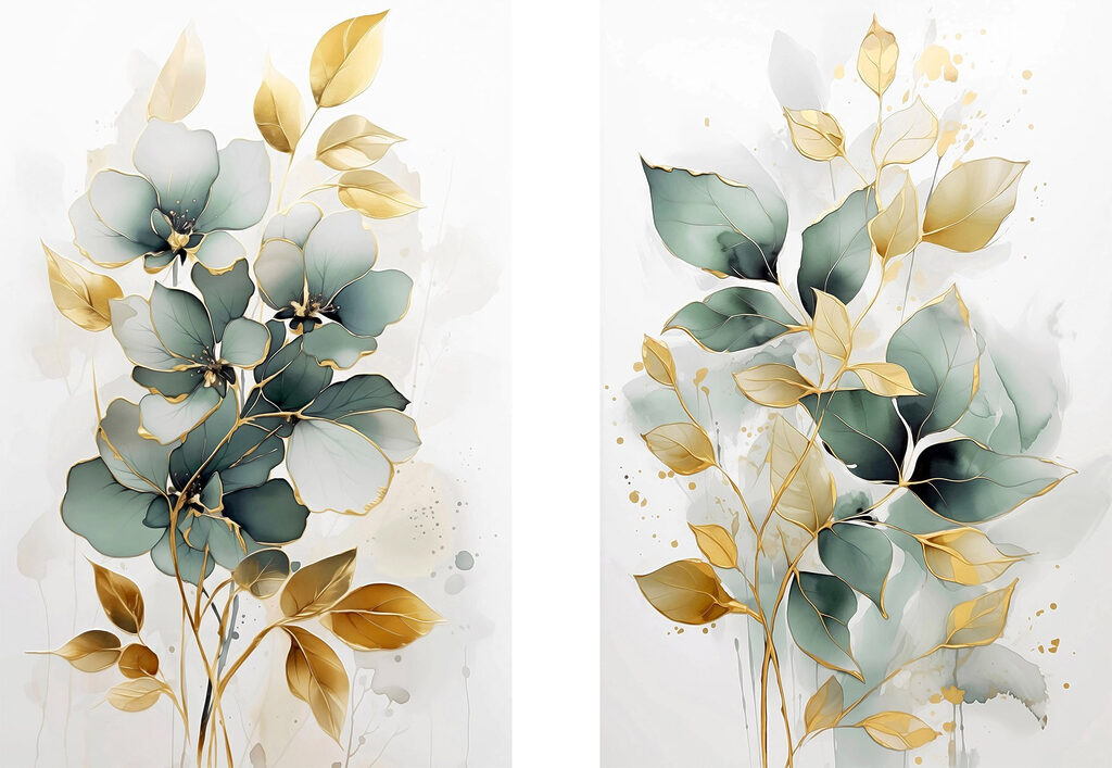 Painting of flowers and leaves