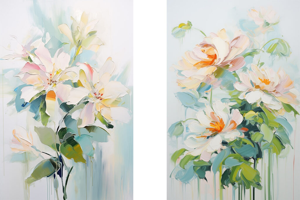 Painting of flowers on a white surface