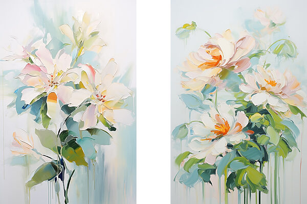 Painting of flowers on a white surface