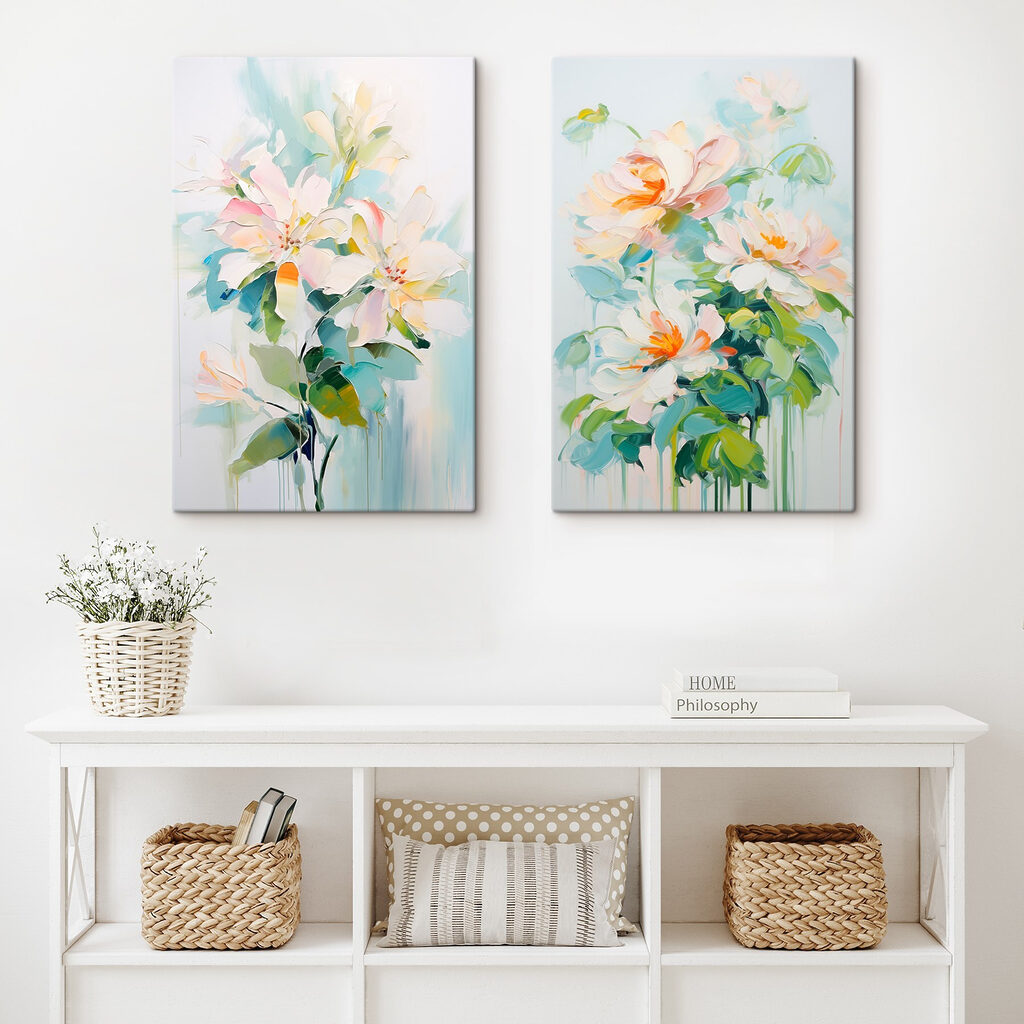Painting of flowers on a white surface