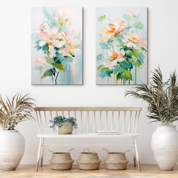 Painting of flowers on a white surface