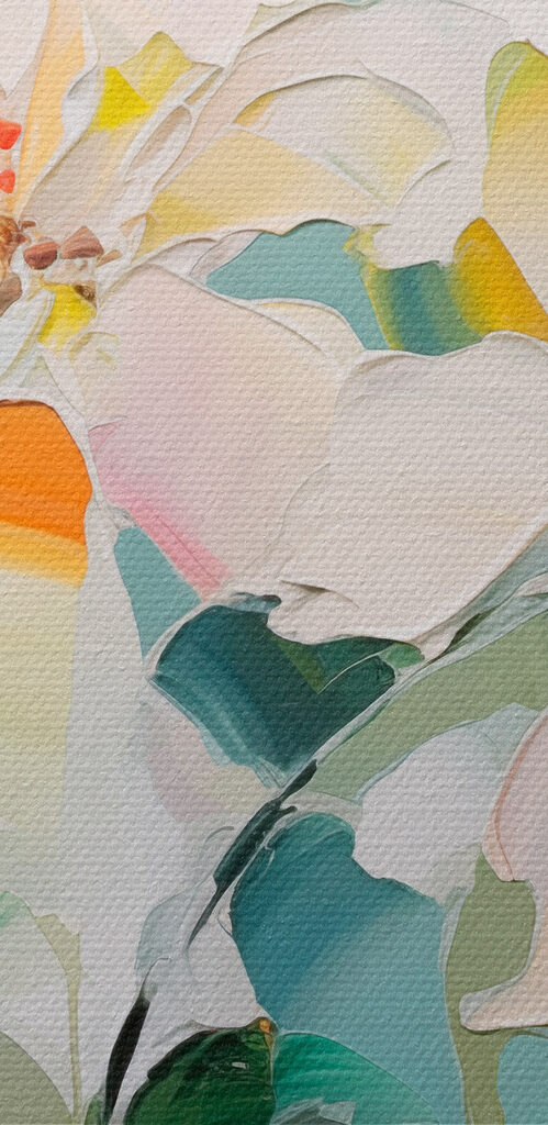 Painting of flowers on a white surface