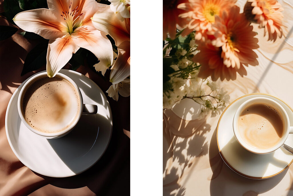 Cup of coffee with flowers
