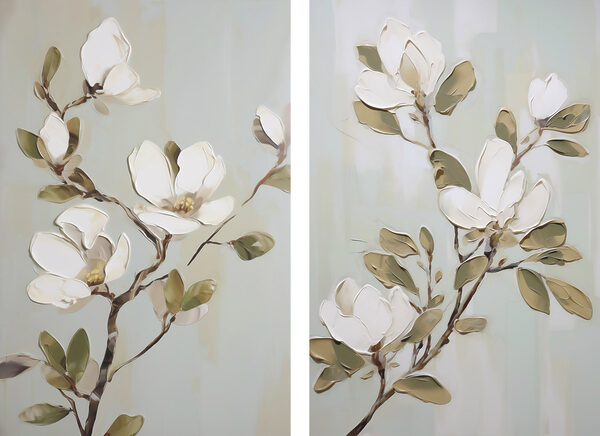 Painting of flowers on a branch