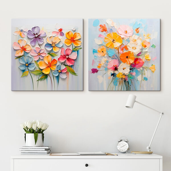 Painting of flowers on a white surface