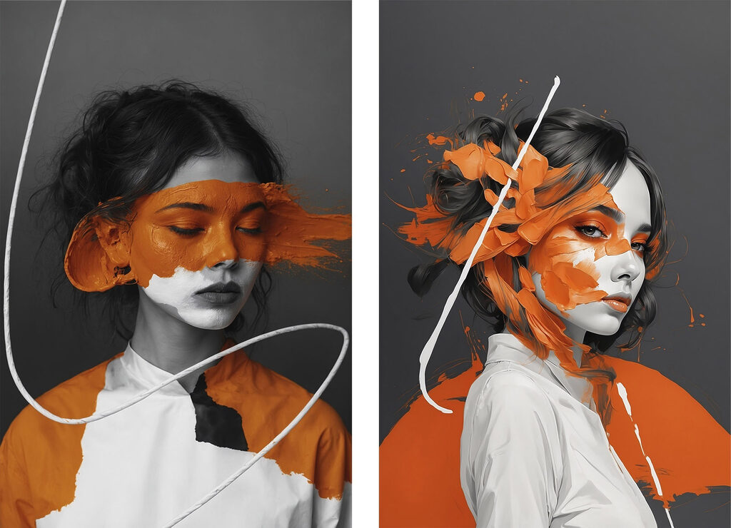 Woman with orange paint on her face Woman with orange paint on her face