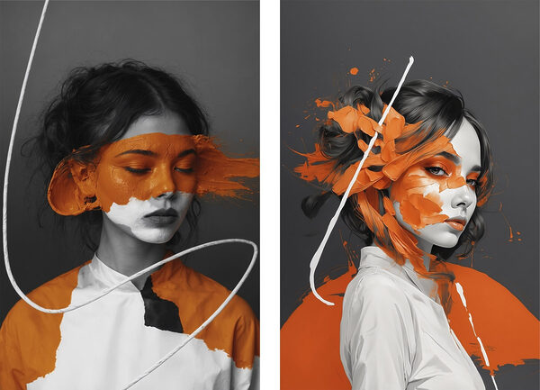 Woman with orange paint on her face Woman with orange paint on her face