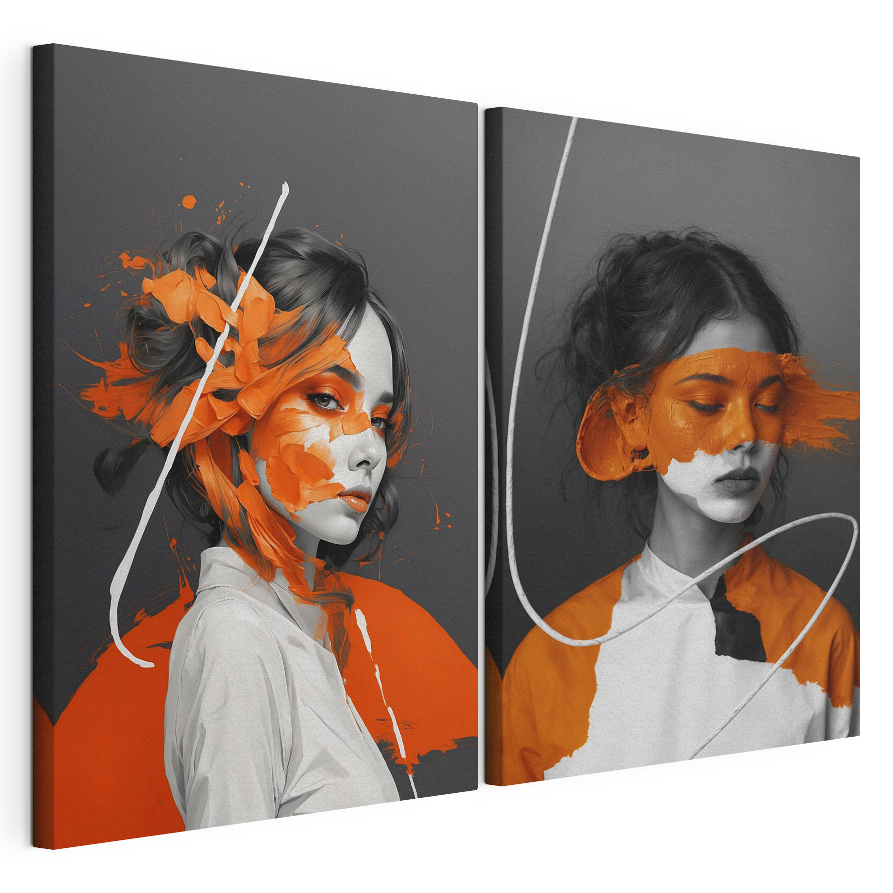 Woman with orange paint on her face Woman with orange paint on her face