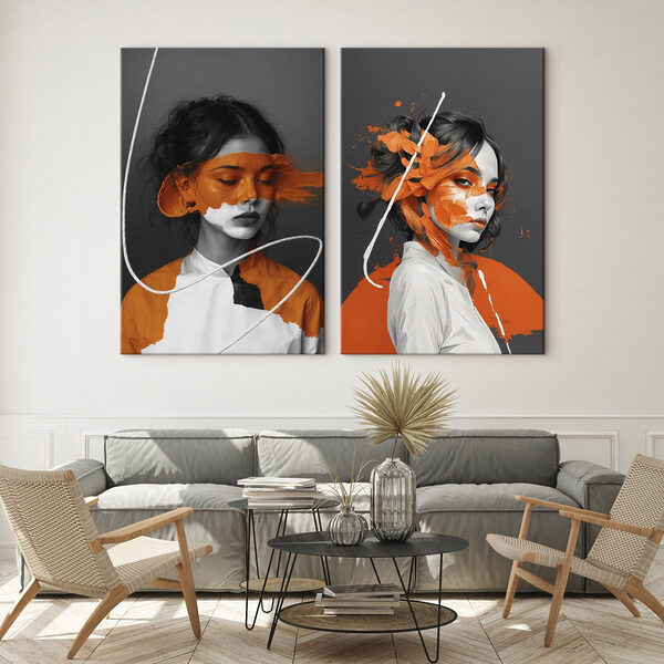 Woman with orange paint on her face Woman with orange paint on her face