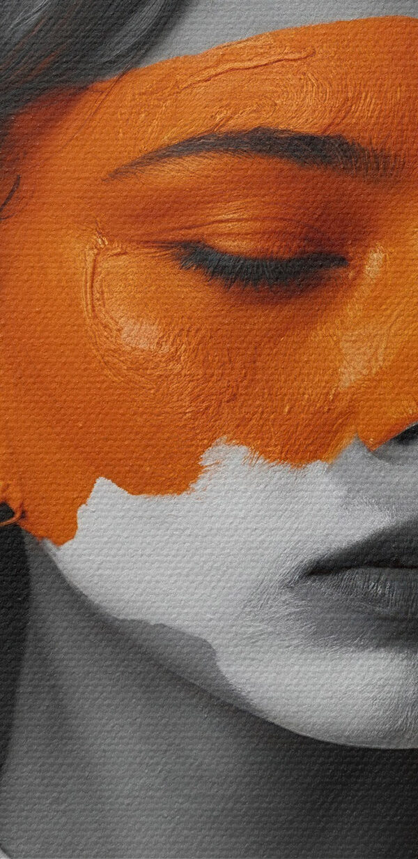 Woman with orange paint on her face Woman with orange paint on her face