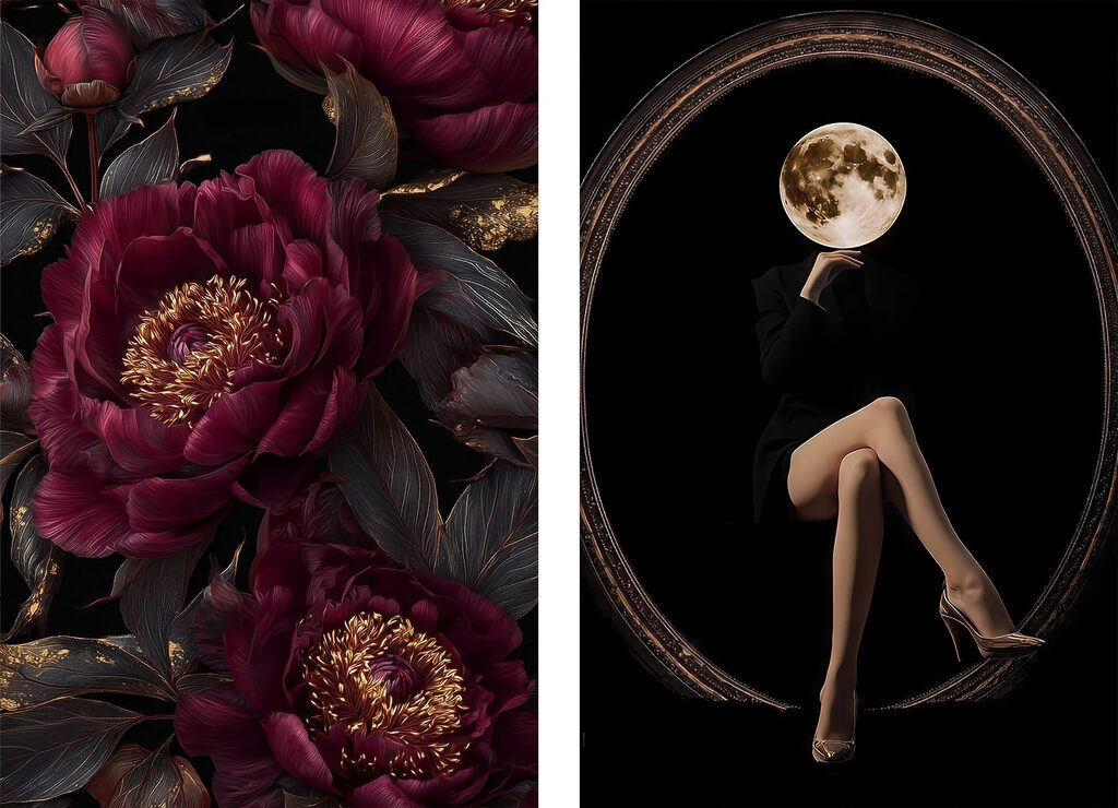 Collage of a woman sitting on a flower