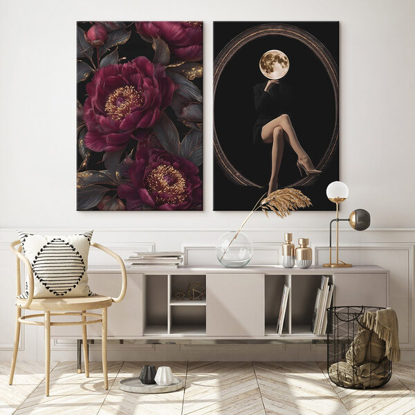 Collage of a woman sitting on a flower