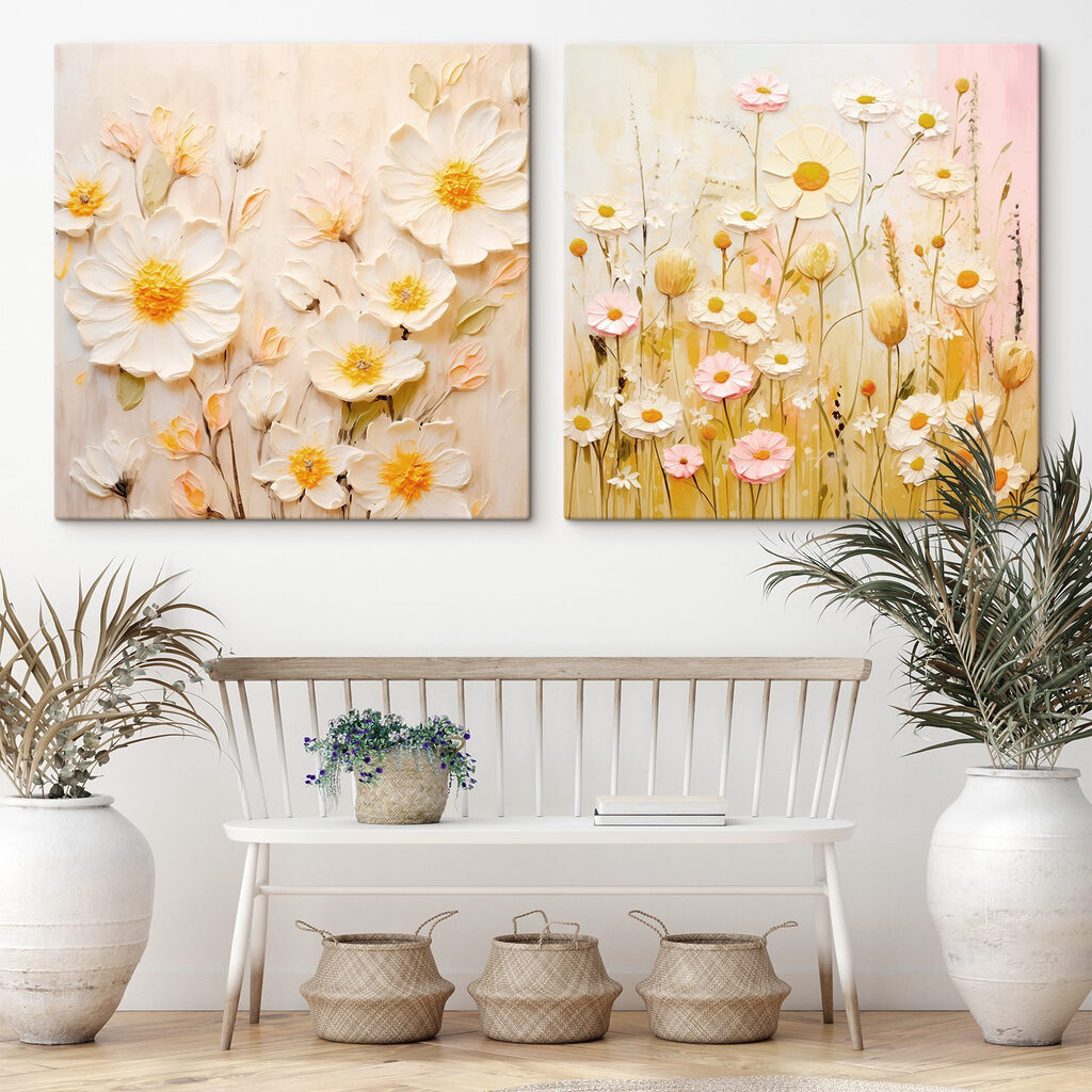 Painting of flowers on canvas